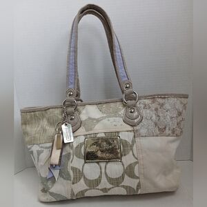 Patchwork Tote Bag - Beige and Cream